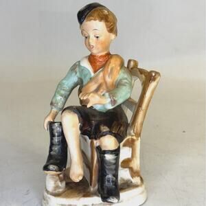RARE RARE Vintage Made In Occupied Japan Boy With Boot on a chair in Snatch
